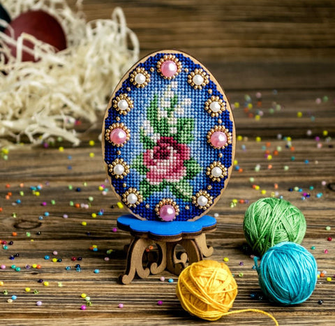 Bead Embroidery Kit On Wood, Easter decoration, Wonderland Crafts FLW-033