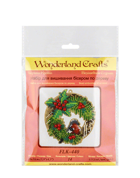 Bead Embroidery Kit On Wood, Christmas decoration, Wonderland Crafts FLK-440