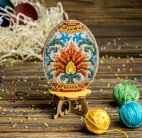 Bead Embroidery Kit On Wood, Easter decoration, Wonderland Crafts FLW-032