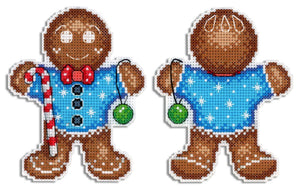 Gingerbread Man Blue Christmas Decoration  2D  Cross stitch kit on plastic canvas MP Studio P-582
