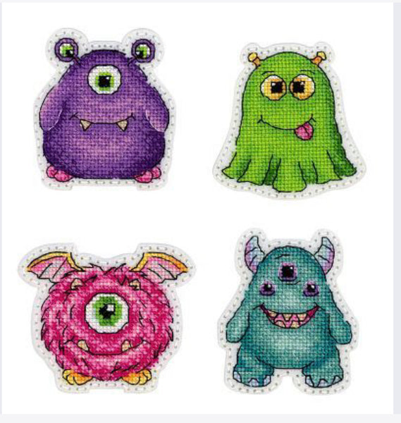 Monsters. Magnets/bages. Cross stitch kit with felt base. MP Studio T-1011