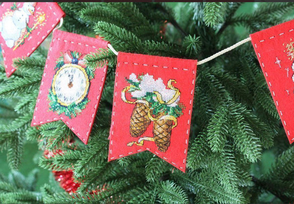 Garland “New Year’s mood” (7 flags).  Cross stitch kit with felt base. MP Studio T-1017