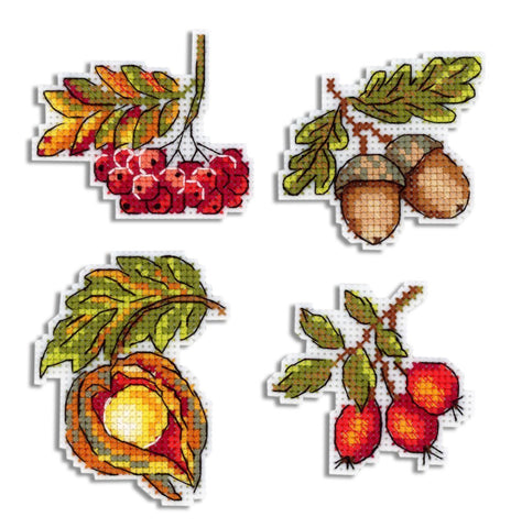 Seasons: Gifts of Fall.  Magnets  Cross stitch kit on plastic canvas. MP Studio P-720