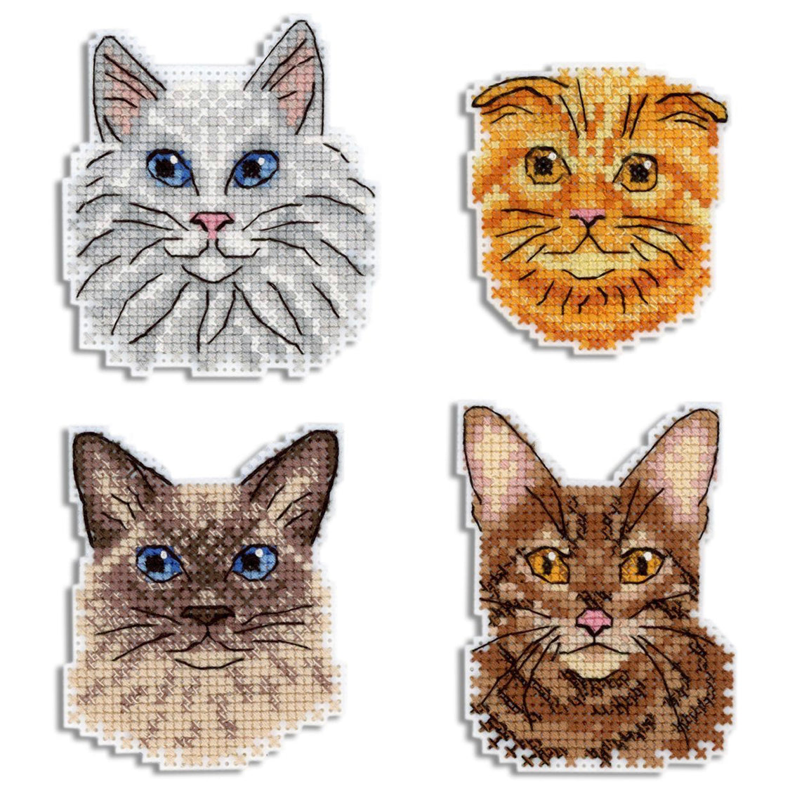 Cats Magnets  Cross stitch kit on plastic canvas. MP Studio P-824