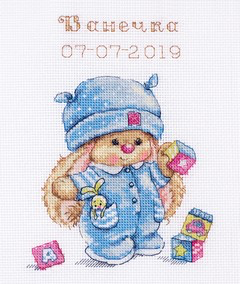 Rabbit-toy: Baby boy.  Cross Stitch kit. Alisa O-187