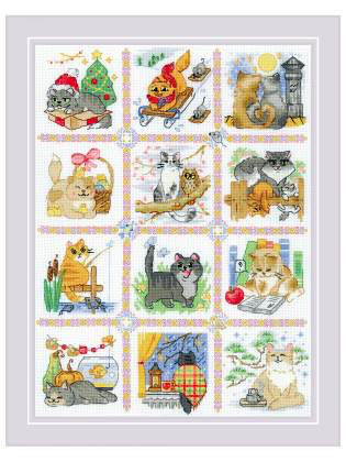 Cat Calendar. Cross stitch kit. Riolis 2136