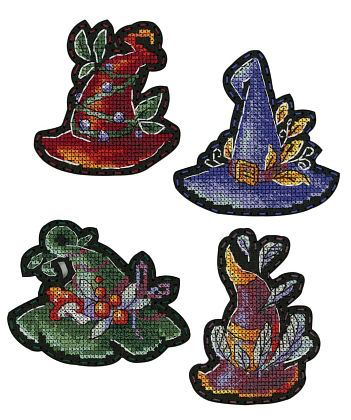 Magic hats. Magnets/bages. Cross stitch kit with felt base. MP Studio T-1024