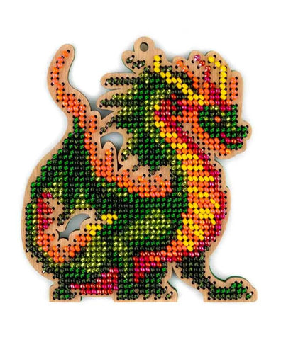 Bead Embroidery Kit On Wood, Green Dragon, Wonderland Crafts FLK-503 FLK-503