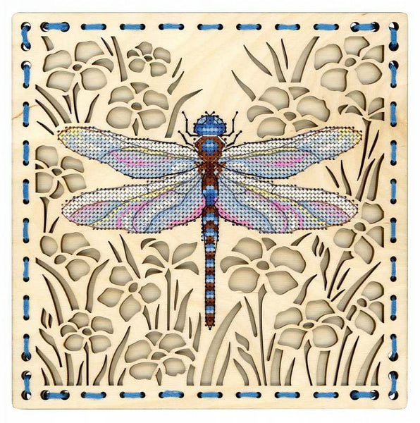 Dragonfly.  Cross stitch kit on wooden base.  MP Studio O-016