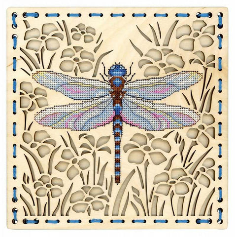 Dragonfly.  Cross stitch kit on wooden base.  MP Studio O-016