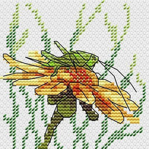 Grasshopper on echinacea. Mini Cross stitch kit. MP Studio M-622