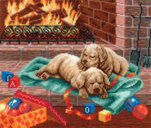 Puppies by the fireplace. Counted Cross stitch kit. Adrianna C-02