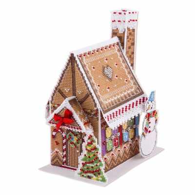 Christmas House. 3D Cross Stitch Kit Cross stitch kit on plastic canvas with beads. Panna IG-1743