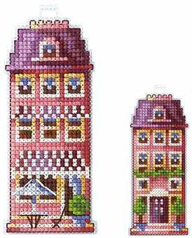 Victorian House: Pink 2D Cross stitch kit on plastic canvas. Adrianna D-17
