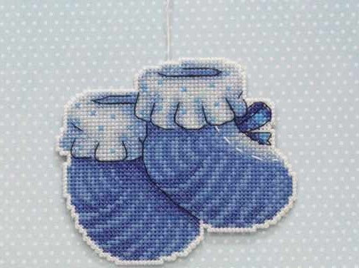 Baby Boy- booties 2D Cross stitch kit on plastic canvas. MP Studio P-263