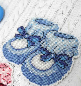 Baby Boy- booties 2D Cross stitch kit on plastic canvas. MP Studio P-263