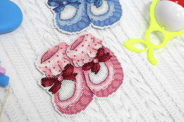 Baby Girl- booties 2D Cross stitch kit on plastic canvas. MP Studio P-264