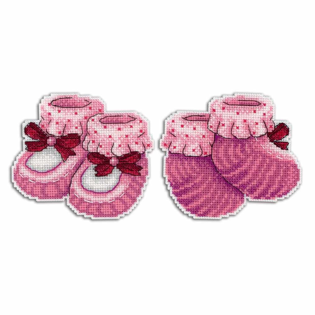 Baby Girl- booties 2D Cross stitch kit on plastic canvas. MP Studio P-264