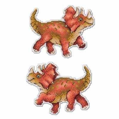 Dinosaur triceratops 2D  Cross stitch kit on plastic canvas. MP Studio P-269