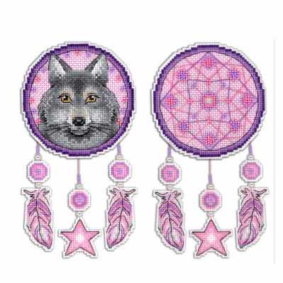 Dream Catcher:  Wolf  2D  Cross stitch kit on plastic canvas. MP Studio P-303