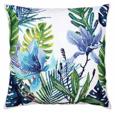 Cushion top: Tropical Leaves. Cross Stitch Kit RTO CU057