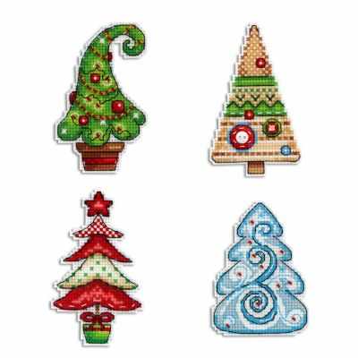 Christmas Trees.  Magnets  Cross stitch kit on plastic canvas. MP Studio P-316