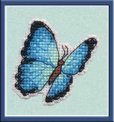 Blue Butterfly Pin. Mini Embroidery Kit on Plastic Canvas Oven 1172