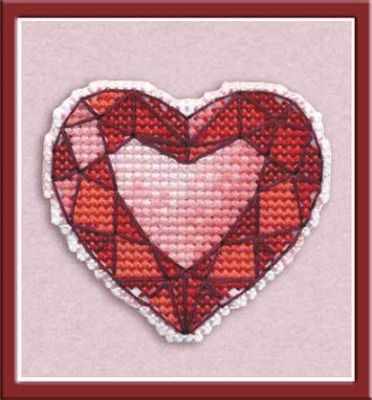Heart Pin. Mini Embroidery Kit on Plastic Canvas Oven 1173