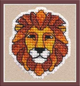 Lion Pin. Mini Embroidery Kit on Plastic Canvas Oven 1170