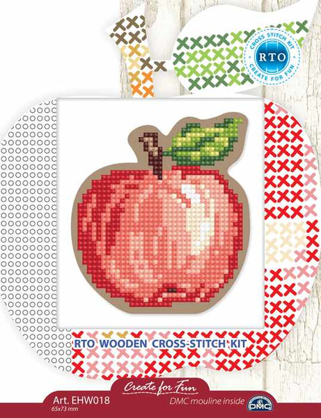 Apple. Cross stitch kit on wooden base.  RTO  EHW018
