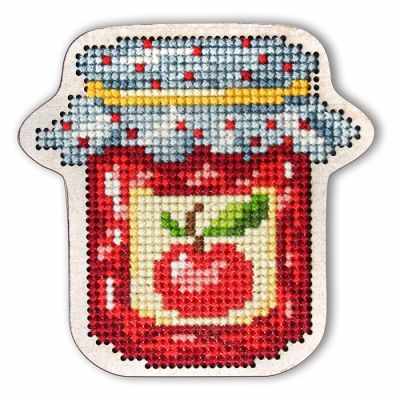 Jar with apple jam.  Cross stitch kit on wooden base.  RTO  EHW019