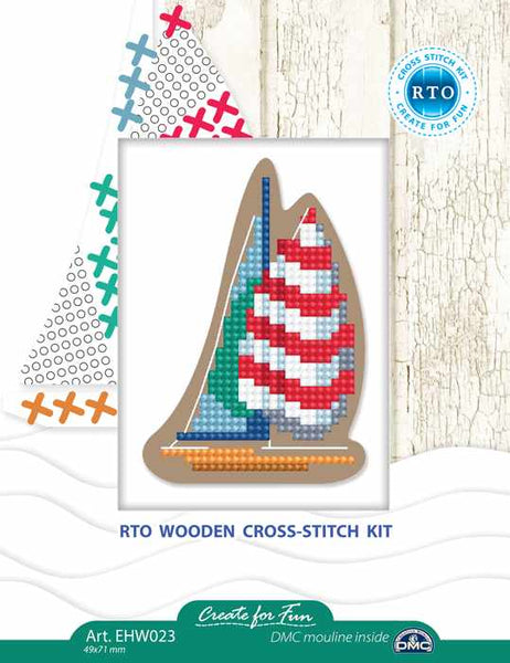Ship. Cross stitch kit on wooden base.  RTO  EHW023