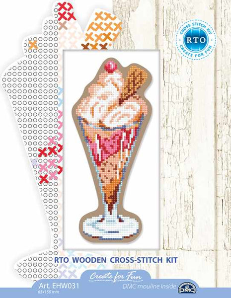Ice Cream.  Cross stitch kit on wooden base.  RTO  EHW031