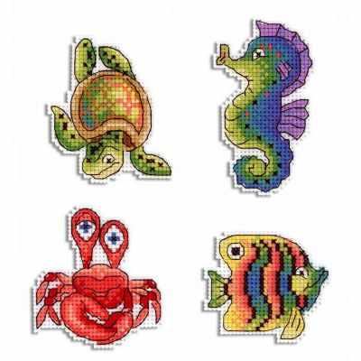 Sea Characters.  Cross stitch kit on plastic canvas. MP Studio P-414