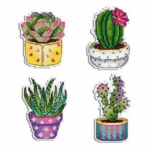 Cactuses.  Magnets  Cross stitch kit on plastic canvas. MP Studio P-419