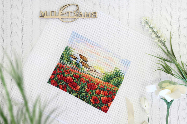 Miniature: Poppies Morning. Cross stitch kit. MP Studio M-432