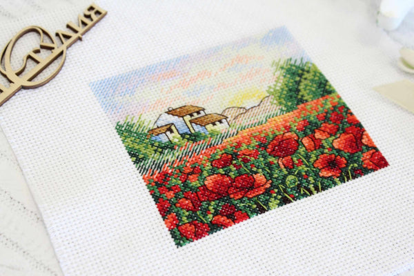 Miniature: Poppies Morning. Cross stitch kit. MP Studio M-432