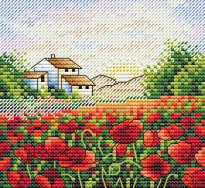 Miniature: Poppies Morning. Cross stitch kit. MP Studio M-432