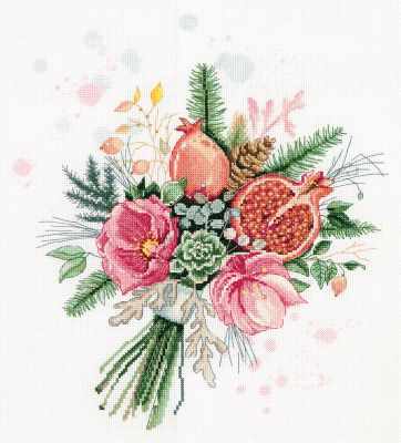 Bouquets with pomegranate. Counted Cross stitch kit. Panna C-7175