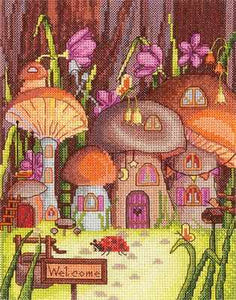 Mushroom houses. Cross Stitch kit. Adrianna G-06