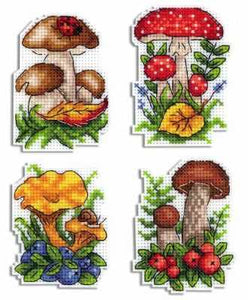 Mushrooms.  Magnets Cross stitch kit on plastic canvas. MP Studio P-486