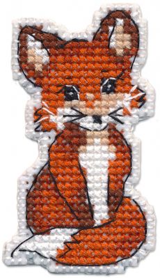 Little Fox Pin. Mini Embroidery Kit on Plastic Canvas Oven 1319