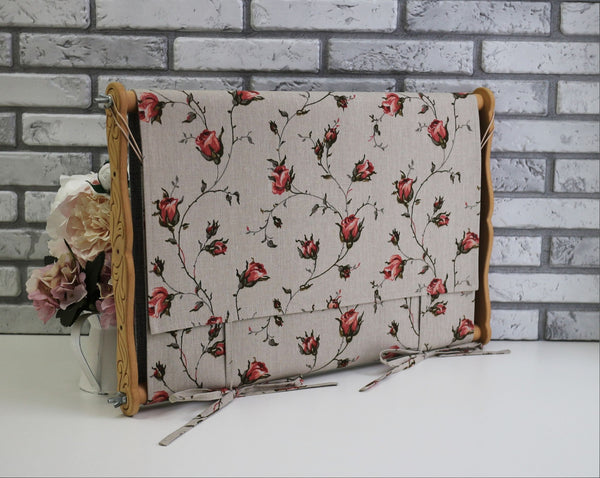 Hoop/Stand cover, protection for embroidery set. Width 15.75". Rose in grey pattern.