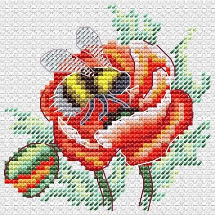 Poppy and bumblebee. Mini Cross stitch kit. MP Studio M-616
