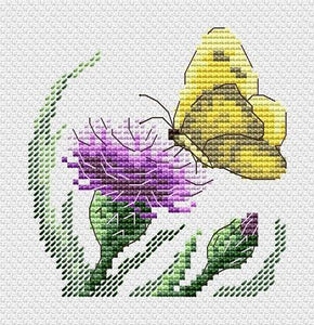 Butterfly and burdock. Mini Cross stitch kit. MP Studio M-623