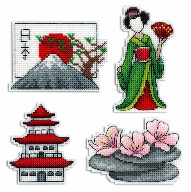 Japan. Magnets Cross stitch kit on plastic canvas. MP Studio P-336