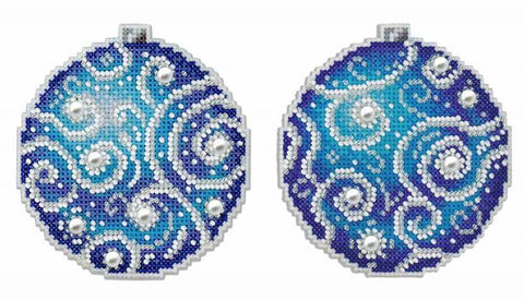 Christmas- Decorations: Blue ball. 2D  Cross stitch kit on plastic with beads. MP Studio P-162