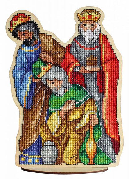 Christmas mystery.  Cross stitch kit on wooden base.  MP Studio