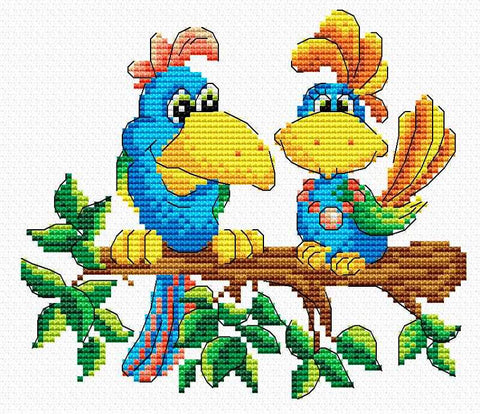 Parrots on the branch. Cross stitch kit. MP Studio M-053