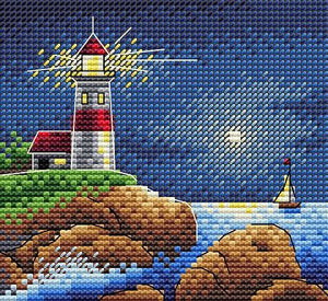Lighthouse: Moonlight night. Mini Cross stitch kit. MP Studio M-627